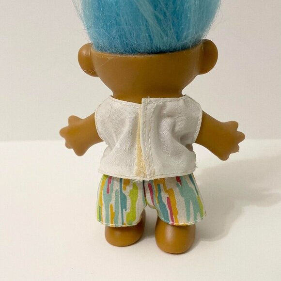 Vtg Russ Troll Doll Blue Hair Hawaiian Beach Style Shirt With Palm Trees 4 Inch - Picture 13 of 16